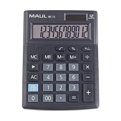 Image of MAUL Calculator MC12 Large Angled Display 12 Digits Professional Desktop for Office, Home, School Solar/Battery 13.7 x 10.3 cm Black