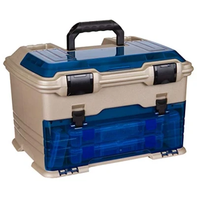 Image of Flambeau Outdoors T5P Pro Multiloader Tackle Box, Fishing Organizer with Tuff Tainer Boxes, Zerust Anti Corrosion Technology Clear Blue/Gold