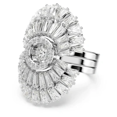 Image of Swarovski Idyllia ring, Set (3), Mixed cuts, Shell, White, Rhodium plated