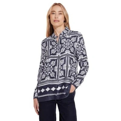 Image of Street One Women&#039;s A344664 Print Satin Blouse, Deep Blue, 6