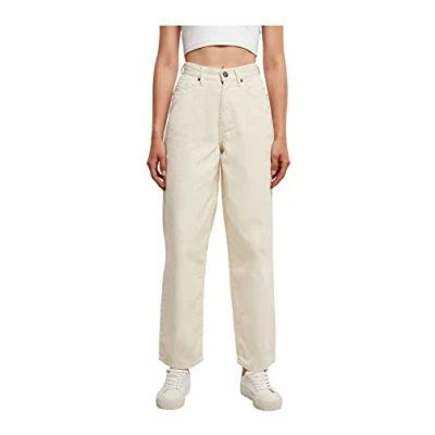 Image of Urban Classics Ladies HIGH Waist 90 ́S WIDE LEG Corduroy Pants Trousers, Women&#039;s, Size: 30x28, Whitesand