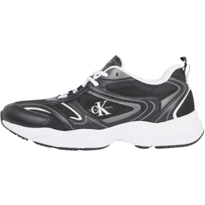 Image of Calvin Klein Jeans Retro Tennis Trainers, Men&#039;s, Size: 8, Black/bright white Imitation leather/ textile
