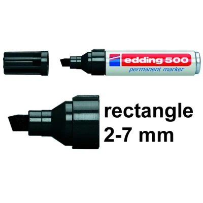 Image of edding 500 permanent marker black 10 pens chisel tip 2 7 mm waterproof, quick drying, smear proof for cardboard, plastic, wood, metal, glass and fabric