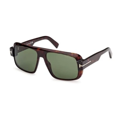 Image of Tom Ford Turner Unisex Sunglasses, Size: 58, Dark havana/green