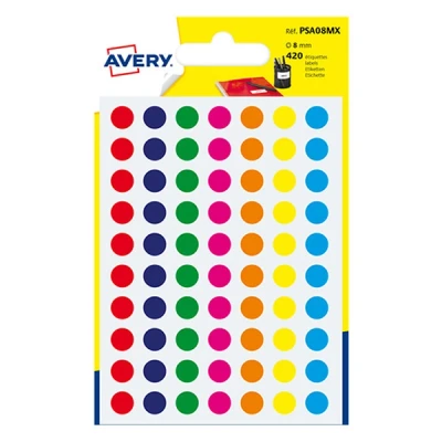 Image of Avery 420 Circle Stickers, 8mm Diameter, Assorted Small Round Dot Adhesive Labels