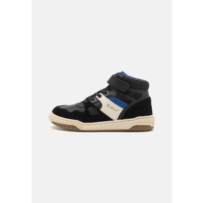 Image of Kickers KICK92 Unisex Hightop trainers for kids, Size: 8.5/9K, Noir/bleu Leather and textile