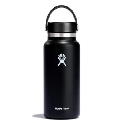 Image of HYDRO FLASK Water Bottle 946 ml (32 oz) Vacuum Insulated Stainless Steel with Leak Proof Flex Cap and Powder Coat BPA Free Wide Mouth Black