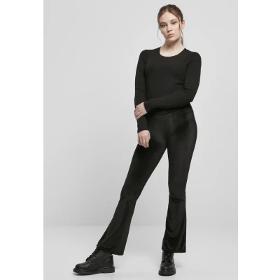 Image of Urban Classics Ladies HIGH Waist Velvet BOOT CUT Leggings Trousers, Women&#039;s, Size: 3XL, Black