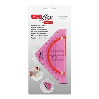 Image of Aristo AR23009NP Flex Geometry Triangle (Hypotenuse 16 cm, Flexible, Virtually Unbreakable, Facets, Hole for Filing, Plastic) Neon Pink