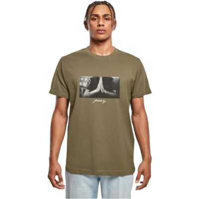 Image of Mister Tee PRAY Print Tshirt, Men&#039;s, Size: XL, Olive