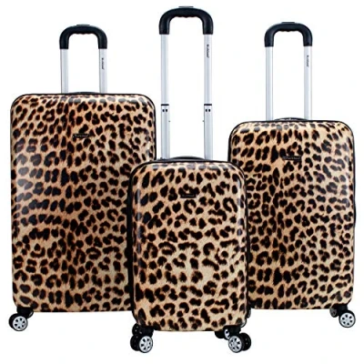 Image of Rockland Safari Hardside Spinner Wheel Luggage, Leopard, One Size, Melbourne Expandable Luggage
