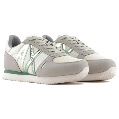 Image of Armani Exchange LACE UP Trainers, Women&#039;s, Size: 6, Grey/frosty green Imitation leather/ textile