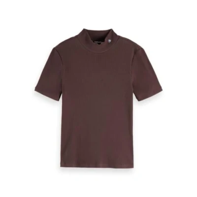 Image of Scotch &amp; Soda MOCK NECK Basic Tshirt, Women&#039;s, Size: XL, Chocolate plum