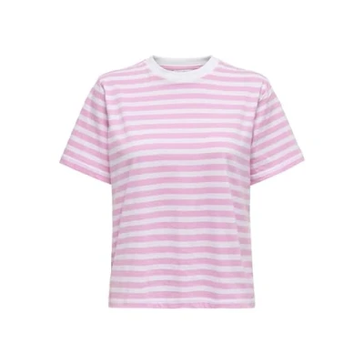 Image of ONLY Women&#039;s Onllivina S/S Stripe Tee JRS T Shirt, Candy/Stripes: White Stripes, M