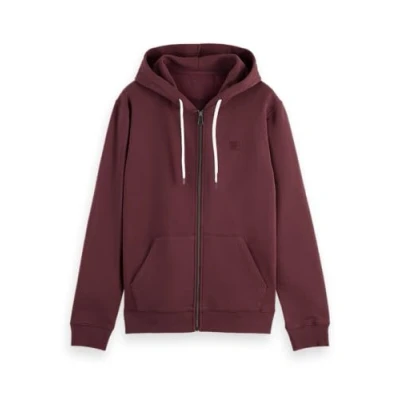Image of Scotch &amp; Soda LOGO Badge FULL ZIP Through Hoodie Hoodie, Men&#039;s, Size: Small, Bordeaux