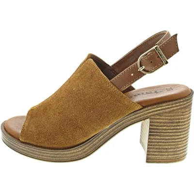 Image of Tamaris Damen Sandalette Leder Blockabsatz TOUCH IT; COGNAC, EU 36