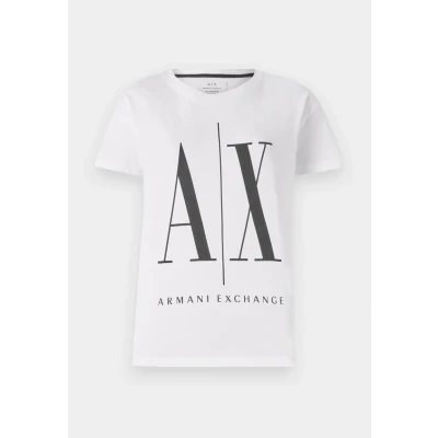 Image of Armani Exchange Women&#039;s Icon Project Logo Boyfriend Fit Crewneck Tee T Shirt, White, M