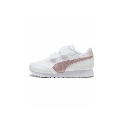 Image of PUMA Girls&#039; ST Runner v4 Glitter Trainers, White Copper Rose Mauve Metallic Pink, 1.5 UK
