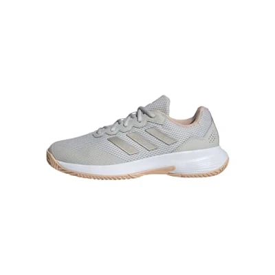 Image of adidas Performance Gamecourt 2 Multicourt tennis shoes, Women&#039;s, Size: 7.5, Grey one/cyber metallic/powder coral Textile/synthetics
