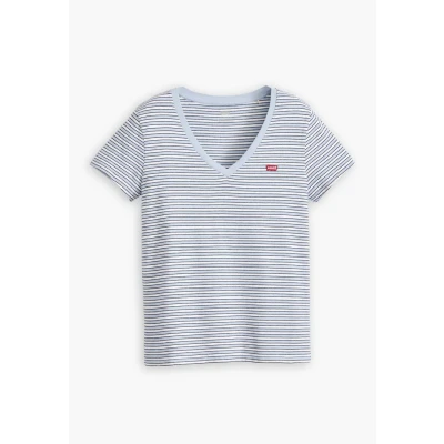 Image of Levi&#039;s Perfect V NECK Print Tshirt, Women&#039;s, Size: XS, Penny stripe kentucky blue