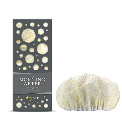 Image of Drybar Morning After Shower Cap cotton lined elastic grip, protects your blow dry from water, Generous size holds all types of hair