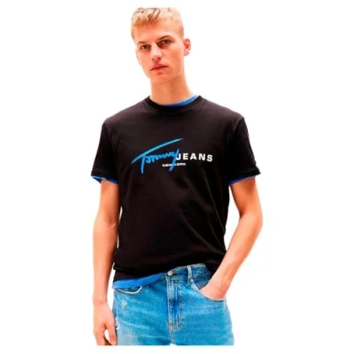 Image of Tommy Jeans TEE Print Tshirt, Men&#039;s, Size: 40, Black