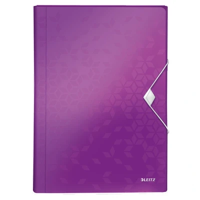 Image of Leitz A4 Expanding File with 6 Compartments, Elastic Band Fastener, Purple, WOW Range, 45890062