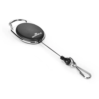 Image of Durable Badge Reel STYLE in Black with Spring Clip Pack of 1 Perfect for Securely Holding Name Badges, Security Passes, Key Fobs, etc.