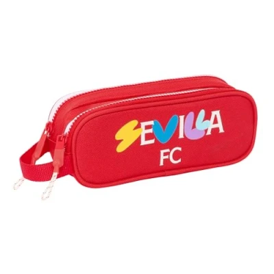 Image of Safta Sevilla FC Children&#039;s Double Pencil Case, Ideal for School Aged Children, Comfortable and Versatile, Quality Resistance, 21 x 6 8 cm, red, Estándar, Casual,