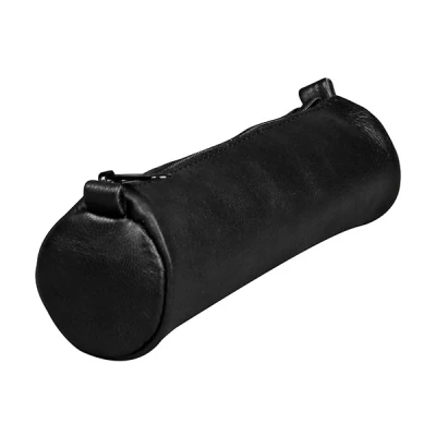 Image of Clairefontaine Ref 77023C Age Bag Medium Leather Round Pencil Case 21 x 6cm, Genuine Lambskin Leather, Vegetable Tanned Dye, Metal Zipper Blue