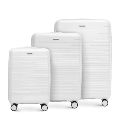 Image of WITTCHEN Fuerta Line Suitcase Polypropylene with Shiny Straps 4 Double Castors Aluminium Telescopic Handle TSA Lock, Off White, Set of 3 suitcases, suitcases