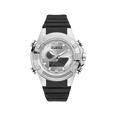 Image of GUESS 47mm Analog Digital Watch, Black/Silver Tone/Black, G FORCE
