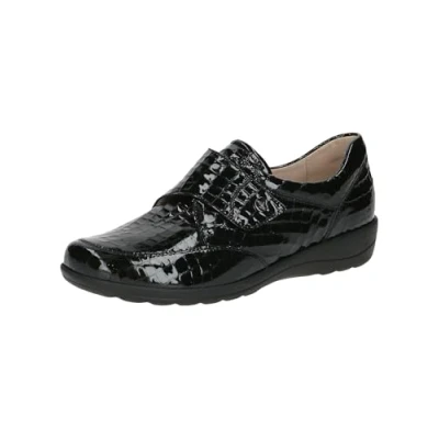 Image of CAPRICE Ladies Leather Velcro Slipper, Black Macramee, 8 UK