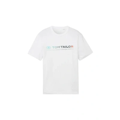 Image of TOM Tailor LOGO Print Tshirt, Men&#039;s, Size: Small, White