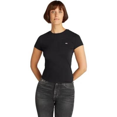 Image of Tommy Jeans SLIM C NECK TEE Basic Tshirt, Women&#039;s, Size: 10, Black