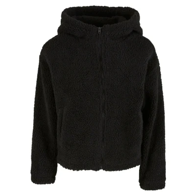Image of Urban Classics Women&#039;s Transition Jacket, Short Hooded Sherpa Lightweight Jacket with Hood, Loose Fit, black, L