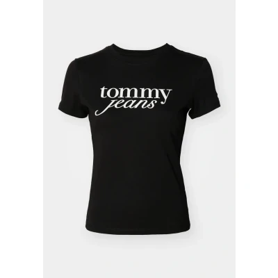 Image of Tommy Jeans Essential LOGO TEE Print Tshirt, Women&#039;s, Size: 4, Black