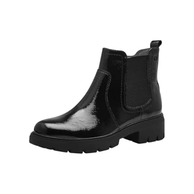 Image of Tamaris COMFORT Damen Chelsea Boots aus Leder mit Reißverschluss, Schwarz (Black Patent), 40 EU
