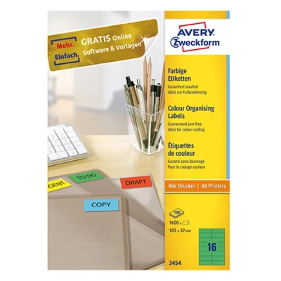 Image of Avery Zweckform 3454 Universal Labels 105 x 37 mm 100 Sheets Coloured