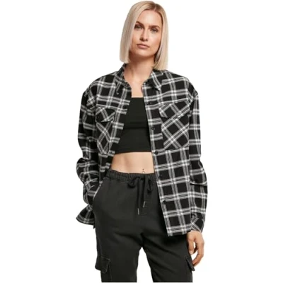 Image of Urban Classics Women&#039;s Ladies Oversized Overshirt Shirt, Black/White, XL