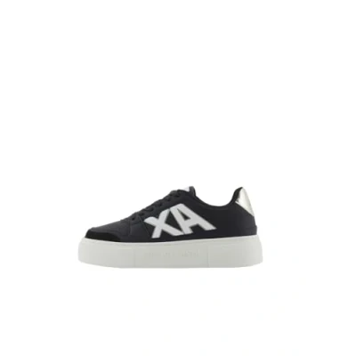 Image of Armani Exchange LACE UP Sneaker Trainers, Women&#039;s, Size: 5, Black/pale gold Imitation leather/ textile