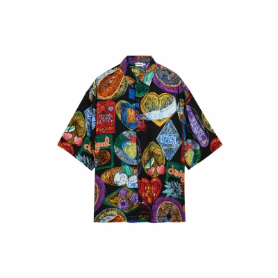 Image of Desigual Shortsleeve WITH Fruits Shirt, Men&#039;s, Size: Large, Black