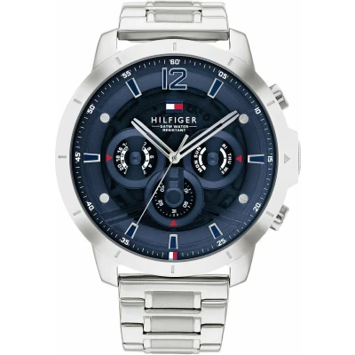 Image of Tommy Hilfiger Analogue Multifunction Quartz Watch for Men with Silver Stainless Steel bracelet 1710492, Navy,