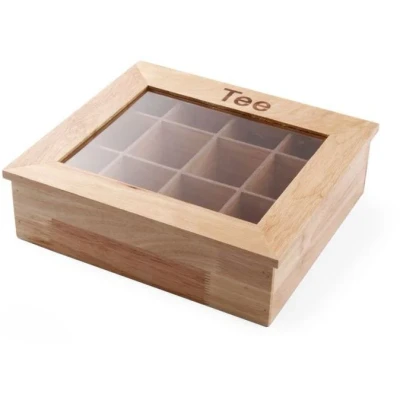 Image of Hendi Tea box wood with acrylic window 12 compartments