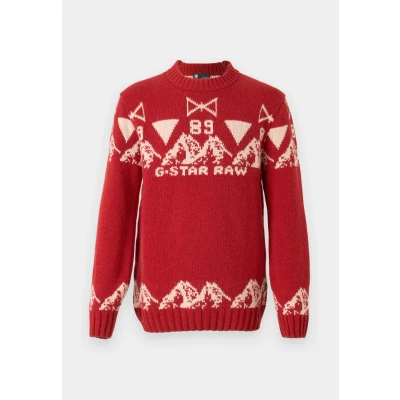 Image of G STAR Holiday Jumper, Men&#039;s, Size: Small, Dry red/white bait