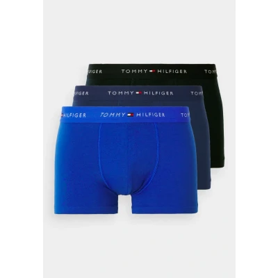 Image of Tommy Hilfiger Men’s 3 Pack Trunks with Logo Waistband, Green (Nob Blu/Prp Nvy/Blk), XL