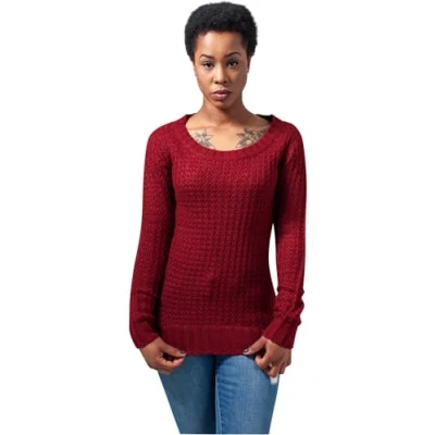 Image of Urban Classics Ladies LONG Wideneck Sweater Jumper, Women&#039;s, Size: Medium, Burgundy