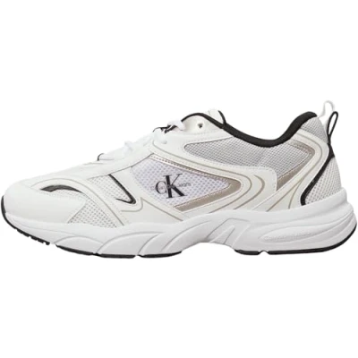 Image of Calvin Klein Jeans Retro Tennis Trainers, Men&#039;s, Size: 10.5, Bright white/black Imitation leather/ textile