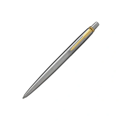 Image of Parker Jotter Ballpoint Pen, Stainless Steel with Golden Trim, Medium Point, Handwriting Pens &amp; Stationery Supplies, Blue Ink, Gift Box