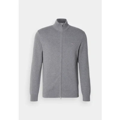 Image of GANT Men&#039;s Casual Cotton Zip Cardigan Sweater, Dark Grey Blend, 3XL